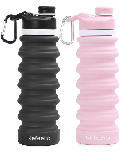 Nefeeko Collapsible Water Bottle, 26oz Silicone Foldable Water Bottles