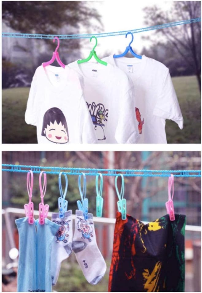 Long Compact Lightweight Camping Hiking Travel Portable Adjustable Rustproof Non-Slip Laundry Hanger Clothesline 16.5' Feet w/Bonus Plastic Clothes Clips and Mesh Zipper Pouch