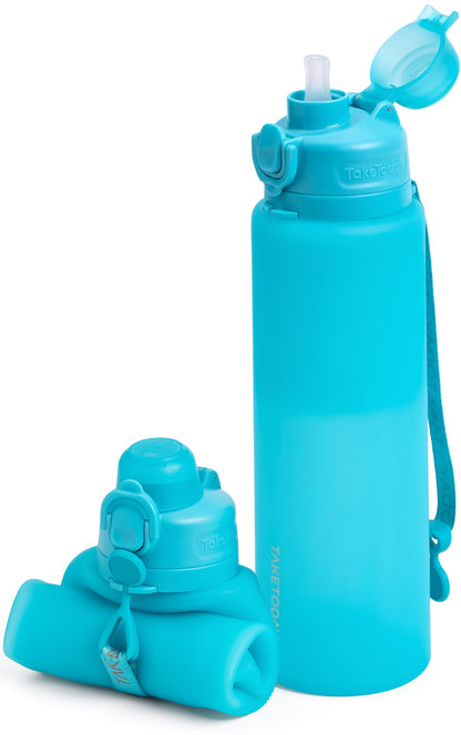 TakeToday Collapsible Water Bottles 32oz, Foldable Travel Water Bottle, BPA Free, Silicone Water Bottle Leakproof for Hiking, International Travel, Outdoors