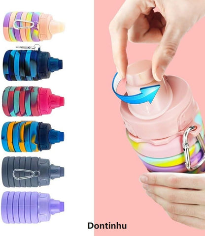 Collapsible Water Bottles 4 Pack 500ml (Grey+Purple+Blue+Pink)