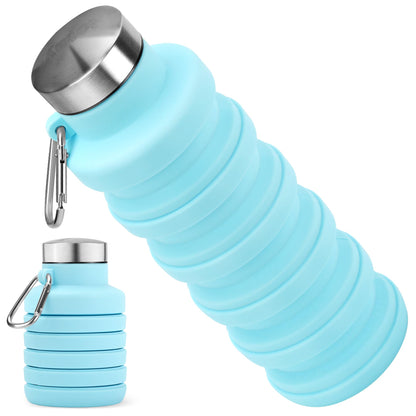 Collapsible Water Bottle, 16oz Portable Reusable Silicone Water Bottle with Carabiner for Gym, Travel, Camping, Hiking, Sports, Lightweight, BPA-Free, Leak-Proof, Foldable Design, Black
