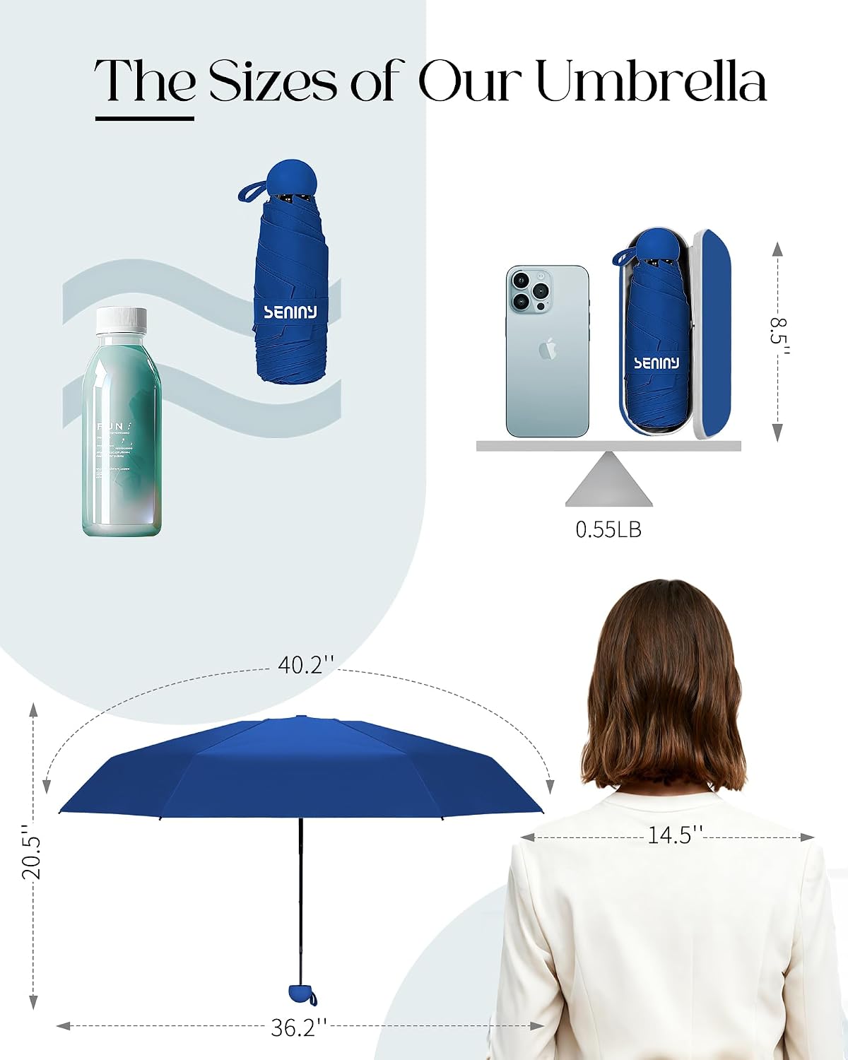 Seniny Mini Travel Umbrella with Case, Compact Pocket Size UV Sun & Rain