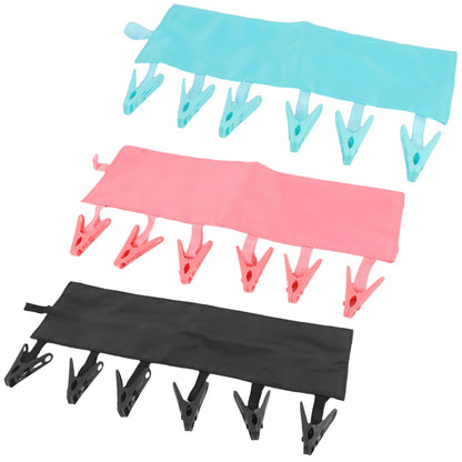 TamBee Travel Hangers Foldable for Suitcase Clothespin Travel Portable Folding Clothes Drying Hanger with 6 Clips Pack of 3 (Black, Red, Rose red)