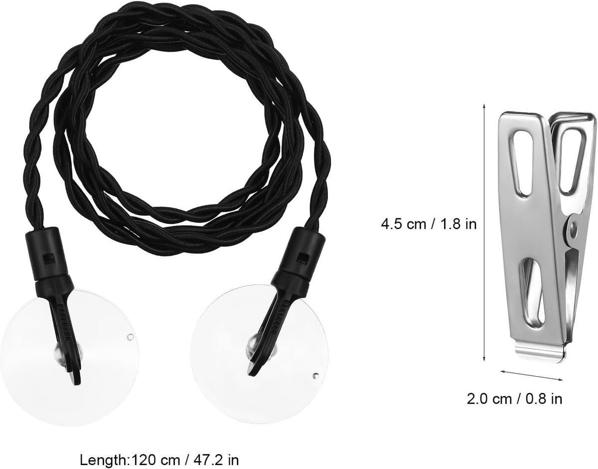 2 Pcs Retractable Travel Clothesline with Clips and Hooks, Polyester