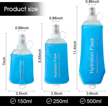 WILDREEDS 500ml Soft Flask, TPU Collapsible Soft Water Bottle for Hydration Pack, Running Vest, Folding Water Bottle for Hiking Cycling Climbing-2Pcs, Blue