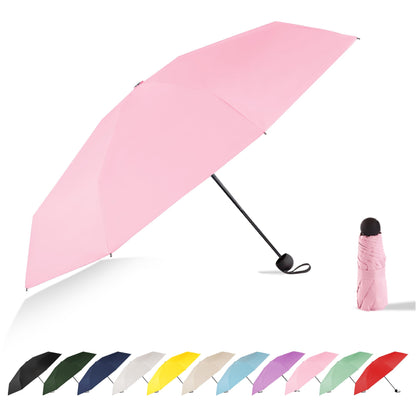 Mini Travel Umbrella Compact Small Size, UV Protection for Sun & Rain, Lightweight Folding, Wind Resistant, Small Backpack Purse Size for Women Kids