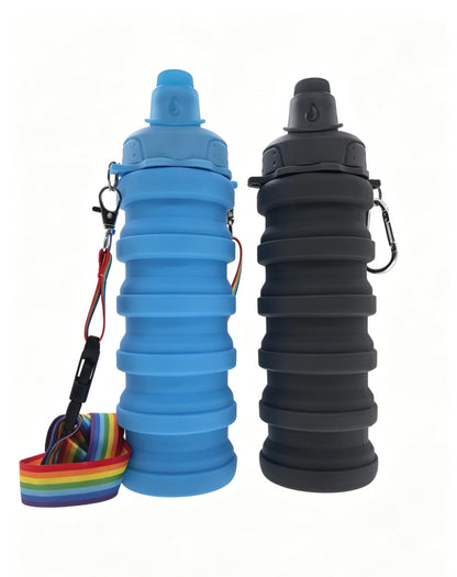 Silicone Collapsible Travel Water Bottles 17.6oz Dark Blue And Pink