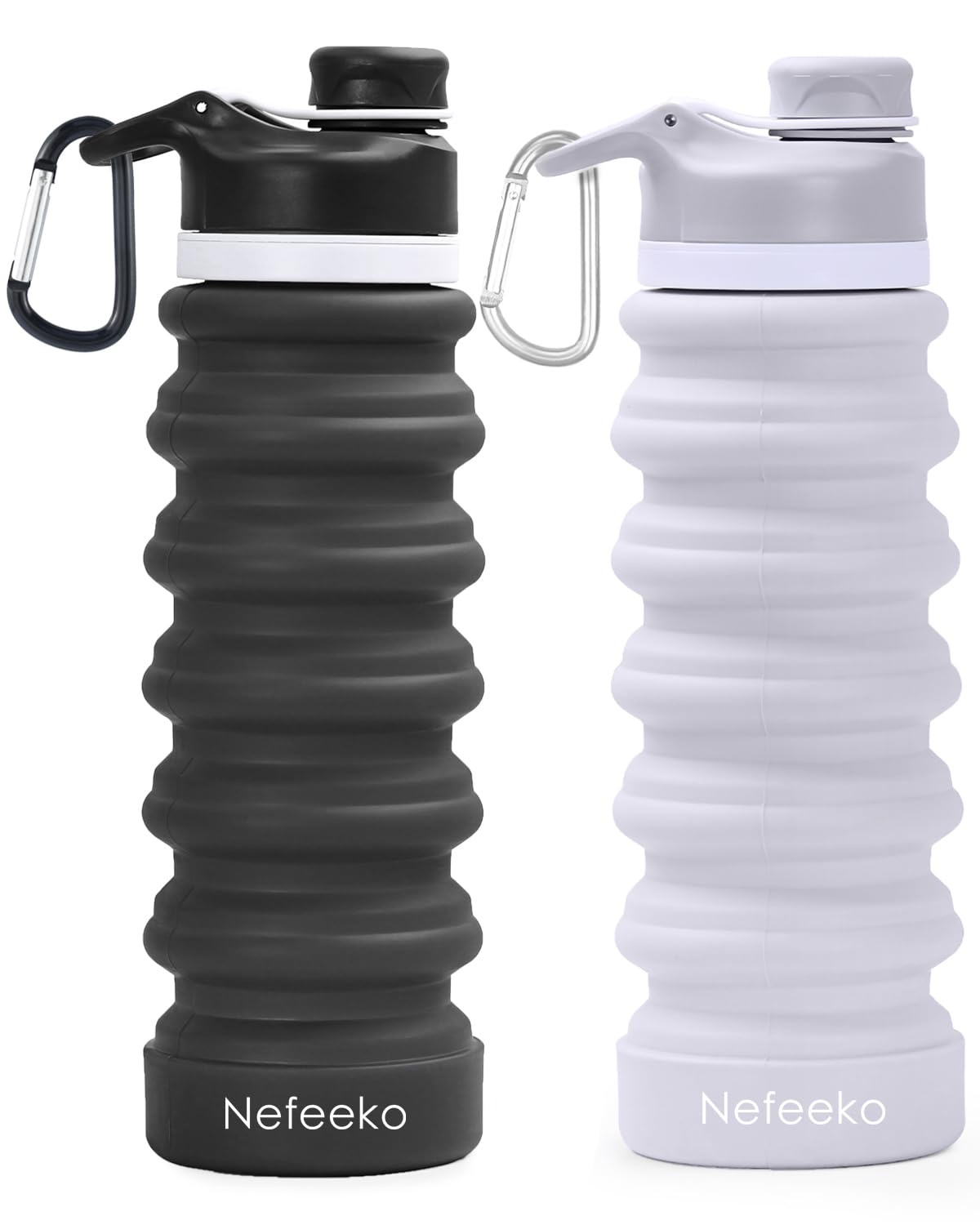 Nefeeko Collapsible Water Bottle, 26oz Silicone Foldable Water Bottles