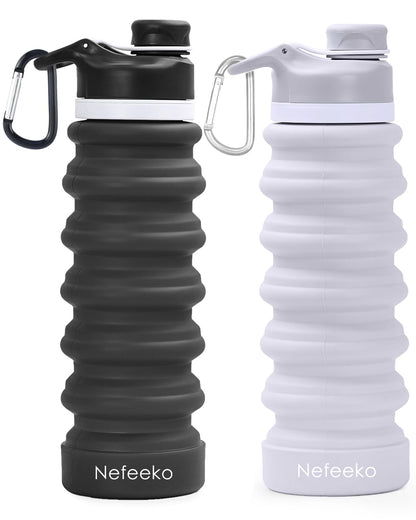 Nefeeko Collapsible Water Bottle, 26oz Silicone Foldable Water Bottles