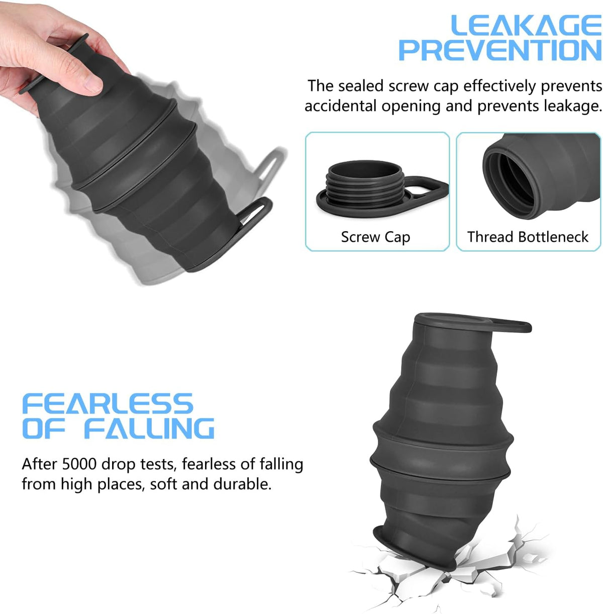 Nefeeko Collapsible Water Bottle, BPA Free Silicone Foldable Water Bottles