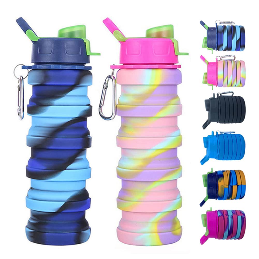 Collapsible Water Bottles 3 Pack 500ml (Black+Purple+Blue)