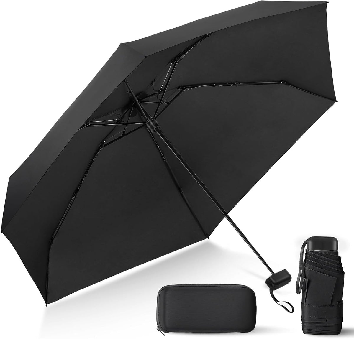 Mini Umbrella for Travel with Case Small Compact Sun Rain Tiny for Purse