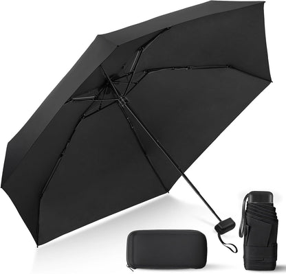 Mini Umbrella for Travel with Case Small Compact Sun Rain Tiny for Purse