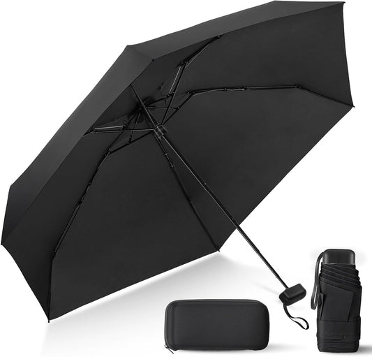 Mini Umbrella for Travel with Case Small Compact Sun Rain Tiny for Purse