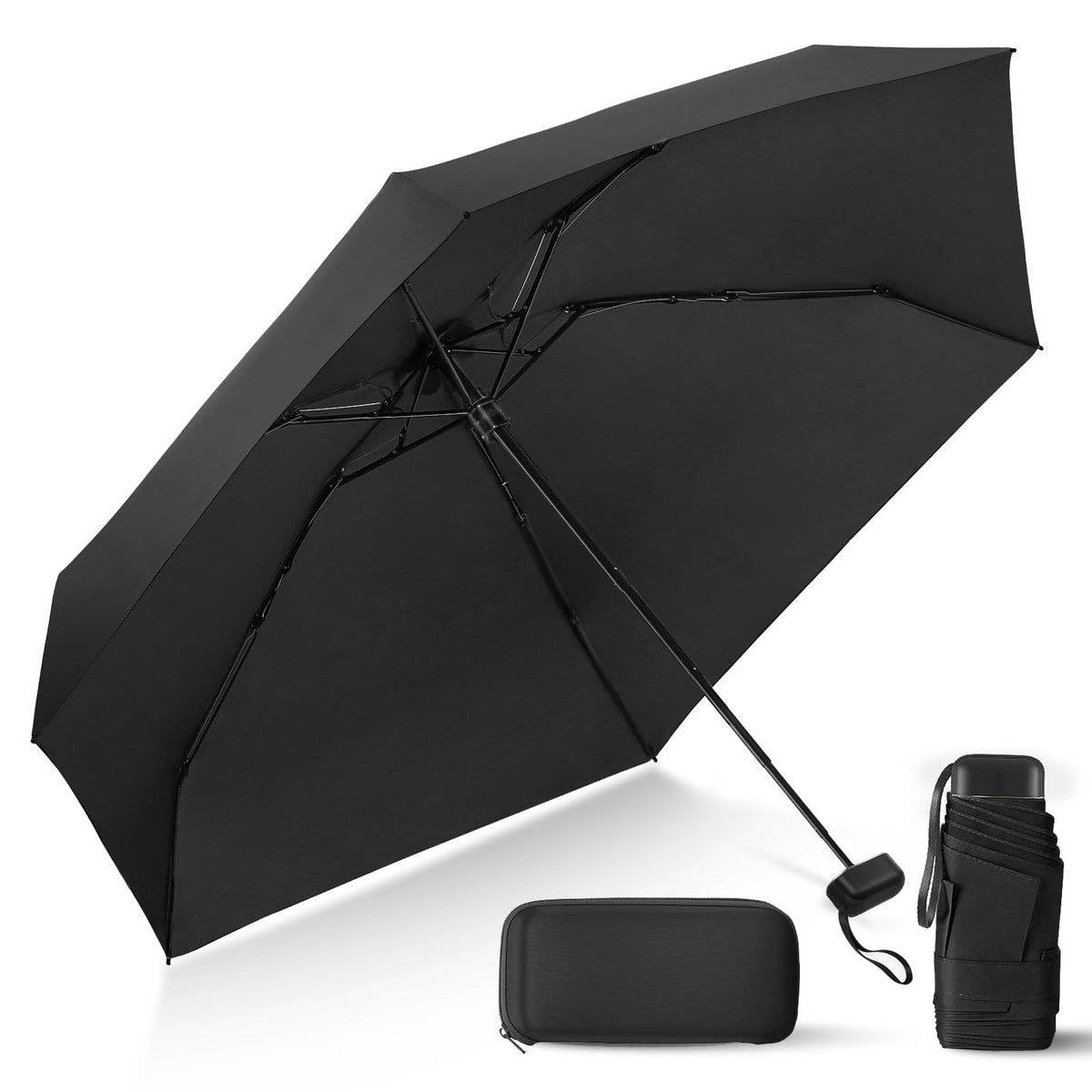 Mini Umbrella for Travel with Case Small Compact Sun Rain Tiny for Purse