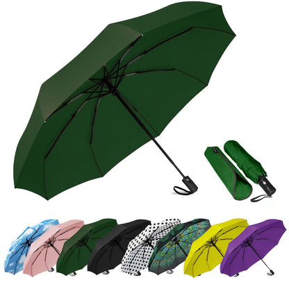 SIEPASA Compact Travel Umbrella - Windproof Auto Open/Close, Small Folding Umbrella for Rain - Lightweight & Durable with Fiberglass Frame, Waterproof Canopy - Fits Backpack, Purse, Suitcase. (Black)