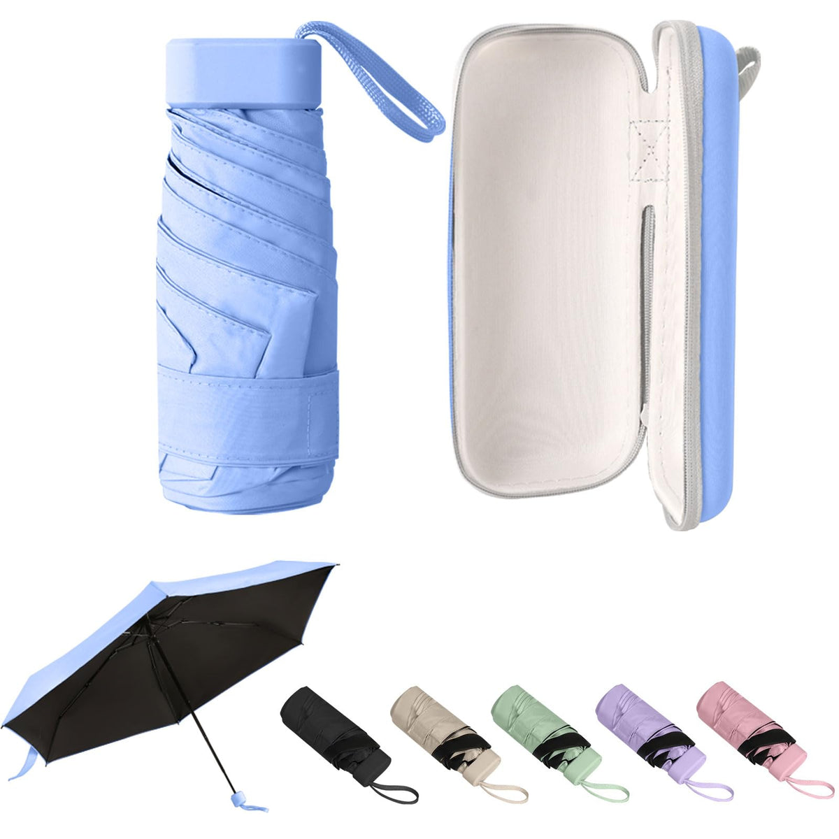 GUARAY Mini Umbrella with Case – Lightweight Folding Compact Travel Accessory, Small Sun Umbrella UV Protection for Girls, Kids & Adults, Fits in Purse Pocket Backpack