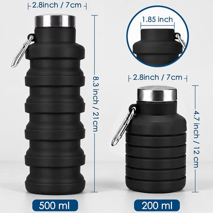 4 Pack Collapsible Water Bottles, 16oz Portable Reusable Silicone Water Bottle, Foldable Water Bottles for Travel Gym Camping Hiking, Leak Proof Sports Water Bottle with Carabiner (Deep Color)