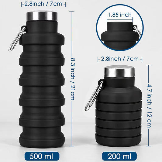4 Pack Collapsible Water Bottles, 16oz Portable Reusable Silicone Water Bottle, Foldable Water Bottles for Travel Gym Camping Hiking, Leak Proof Sports Water Bottle with Carabiner (Deep Color)