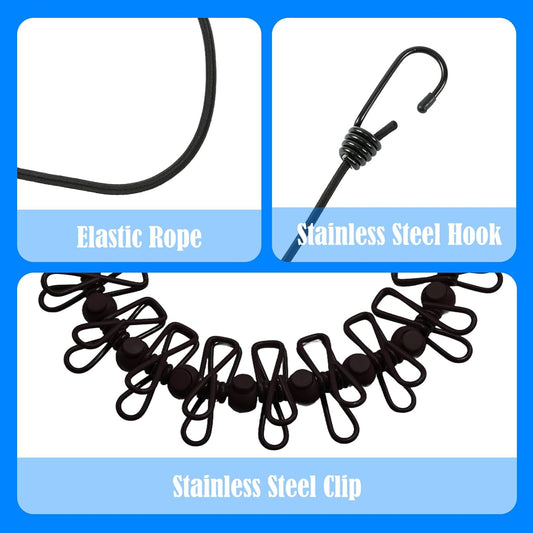 2 Pack Camping Clothesline Portable 12 Clothespins, Black