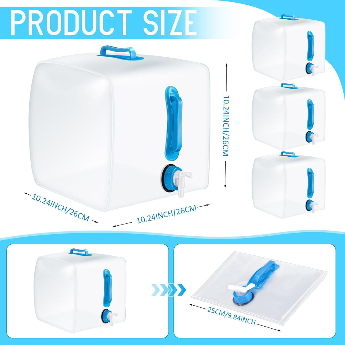 Reallnaive 3 Pcs 5.3 Gallon Collapsible Water Container with Spigot