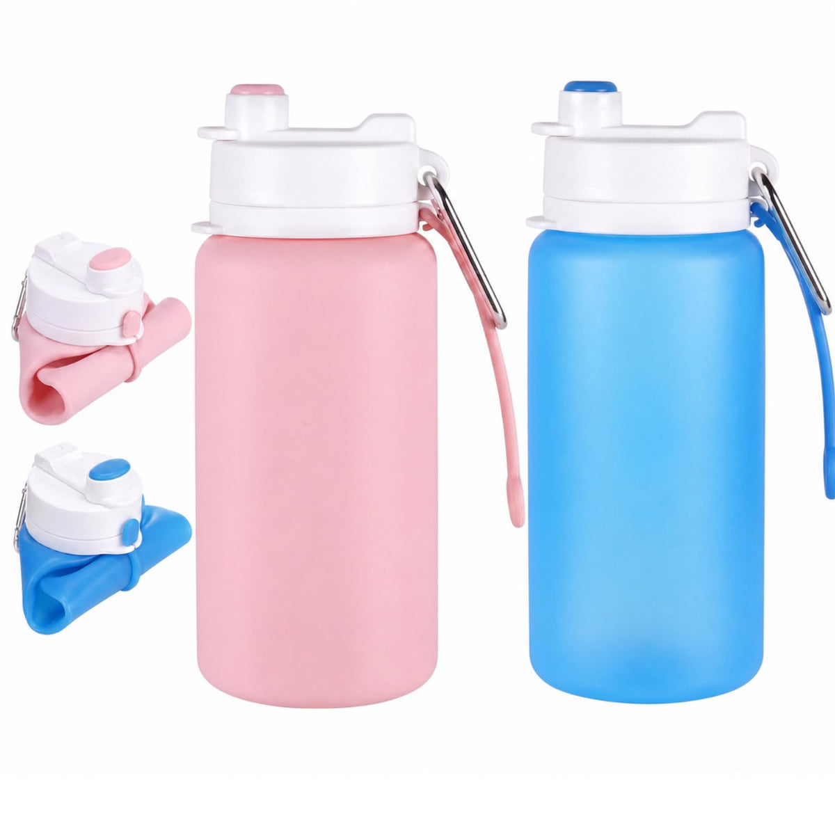 LemonRoad 2 Pcs 19 oz Silicone Collapsible Water Bottle, Pink Green