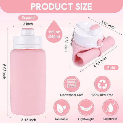 LemonRoad 2 Pcs 19 oz Silicone Collapsible Water Bottle, Pink Green
