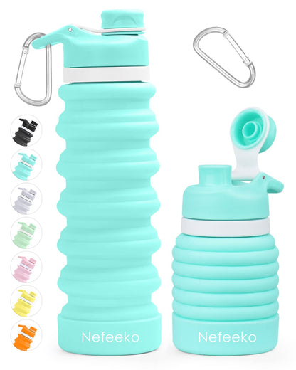 Nefeeko Collapsible Water Bottle, 26oz Silicone Foldable Water Bottles
