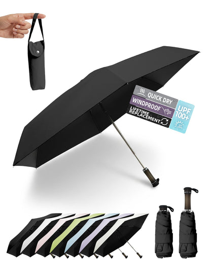 Travel Mini Umbrella, Windproof UPF 100 Sun Rain Compact Umbrella