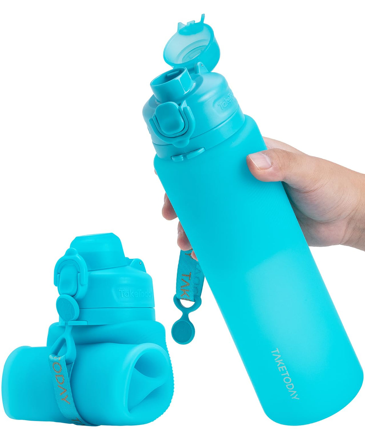 TakeToday Collapsible Water Bottles 32oz, Foldable Travel Water Bottle, BPA Free, Silicone Water Bottle Leakproof for Hiking, International Travel, Outdoors