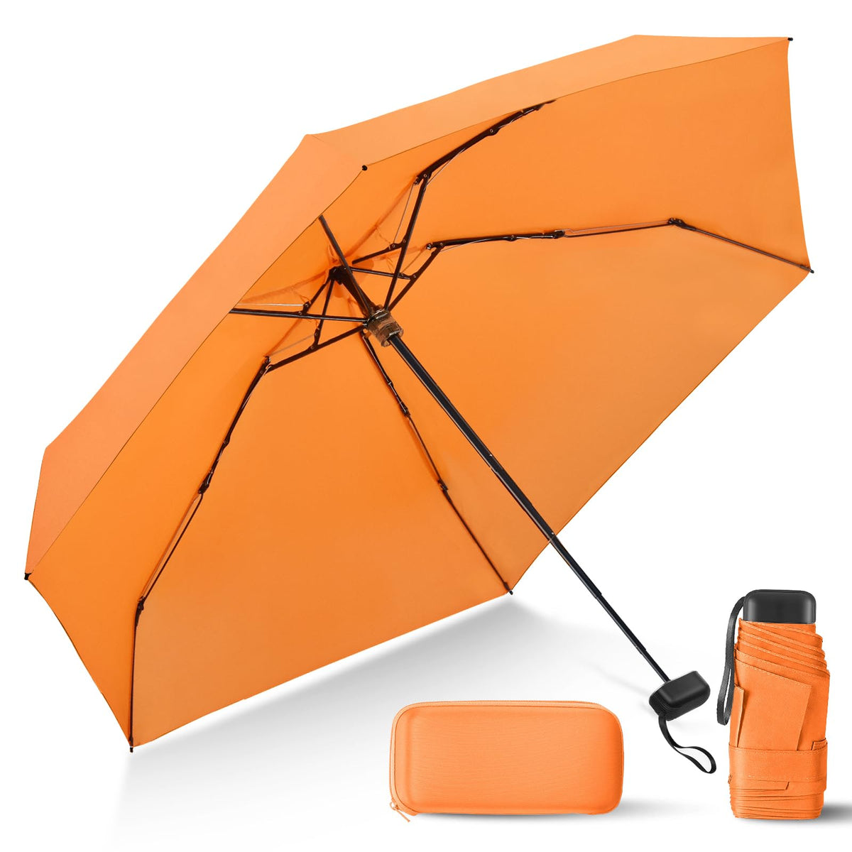 Mini Umbrella for Travel with Case Small Compact Sun Rain Tiny for Purse