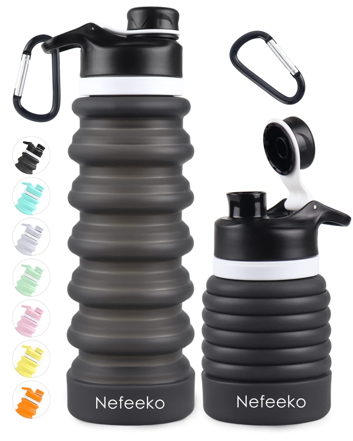 Nefeeko Collapsible Water Bottle, 26oz Silicone Foldable Water Bottles