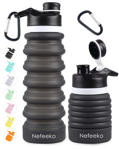 Nefeeko Collapsible Water Bottle, 26oz Silicone Foldable Water Bottles