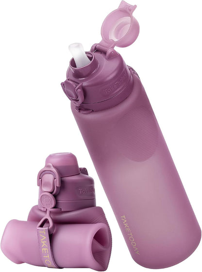 TakeToday Collapsible Water Bottles, Foldable for Travel, 32oz, Purple