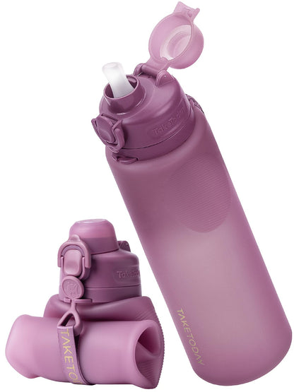TakeToday Collapsible Water Bottles, Foldable for Travel, 32oz, Purple
