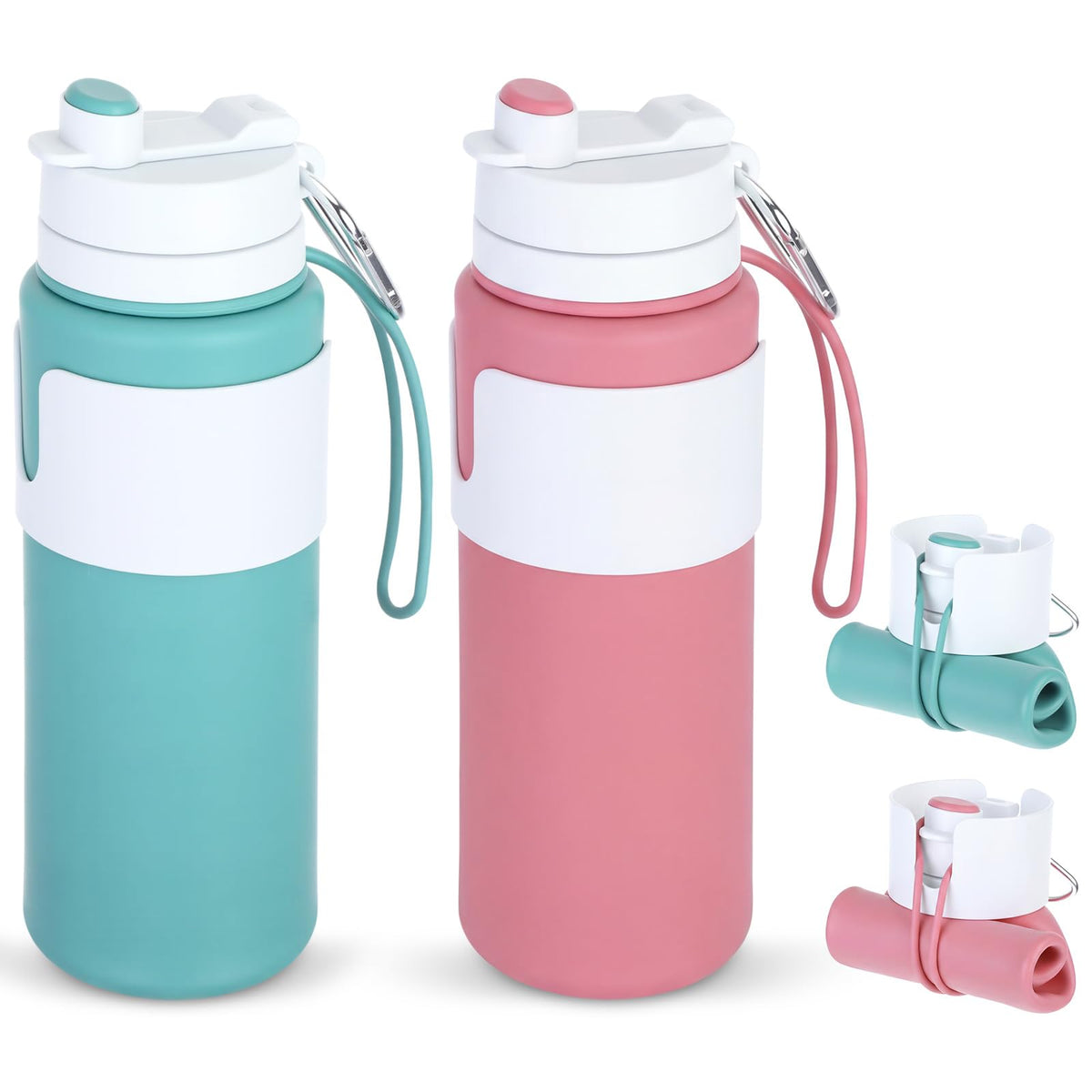 LemonRoad 2 Pcs 26 oz Silicone Collapsible Water Bottle, Portable Foldable Water Bottle Leakproof with Carabiner Reuseable Lightweight for Travel Sports Hiking Camping Cycling Office (Green,Black)
