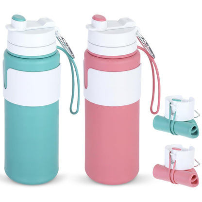 LemonRoad 2 Pcs 26 oz Silicone Collapsible Water Bottle, Portable Foldable Water Bottle Leakproof with Carabiner Reuseable Lightweight for Travel Sports Hiking Camping Cycling Office (Green,Black)