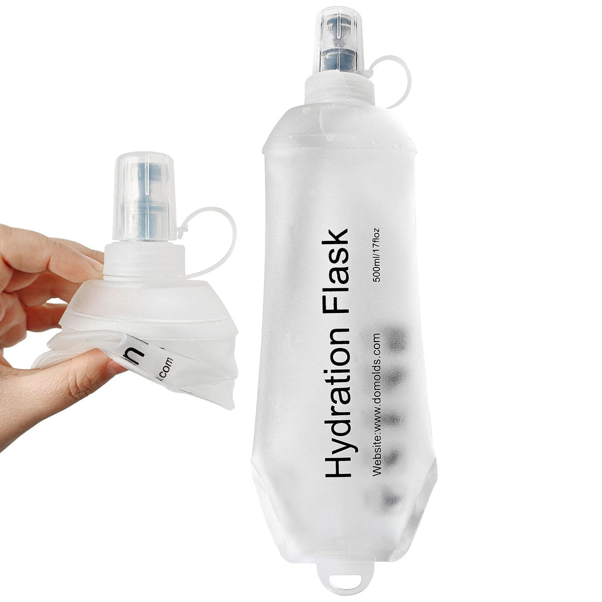 2 Pack 500ml Soft Flask, Shrink As You Drink Collapsible Water Bottles for Running Vest & Hydration Pack, BPA-Free Leak-Proof TPU Folding Bottle for Hiking Cycling Climbing Jogging-White