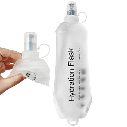 2 Pack 500ml Soft Flask, Shrink As You Drink Collapsible Water Bottles for Running Vest & Hydration Pack, BPA-Free Leak-Proof TPU Folding Bottle for Hiking Cycling Climbing Jogging-White