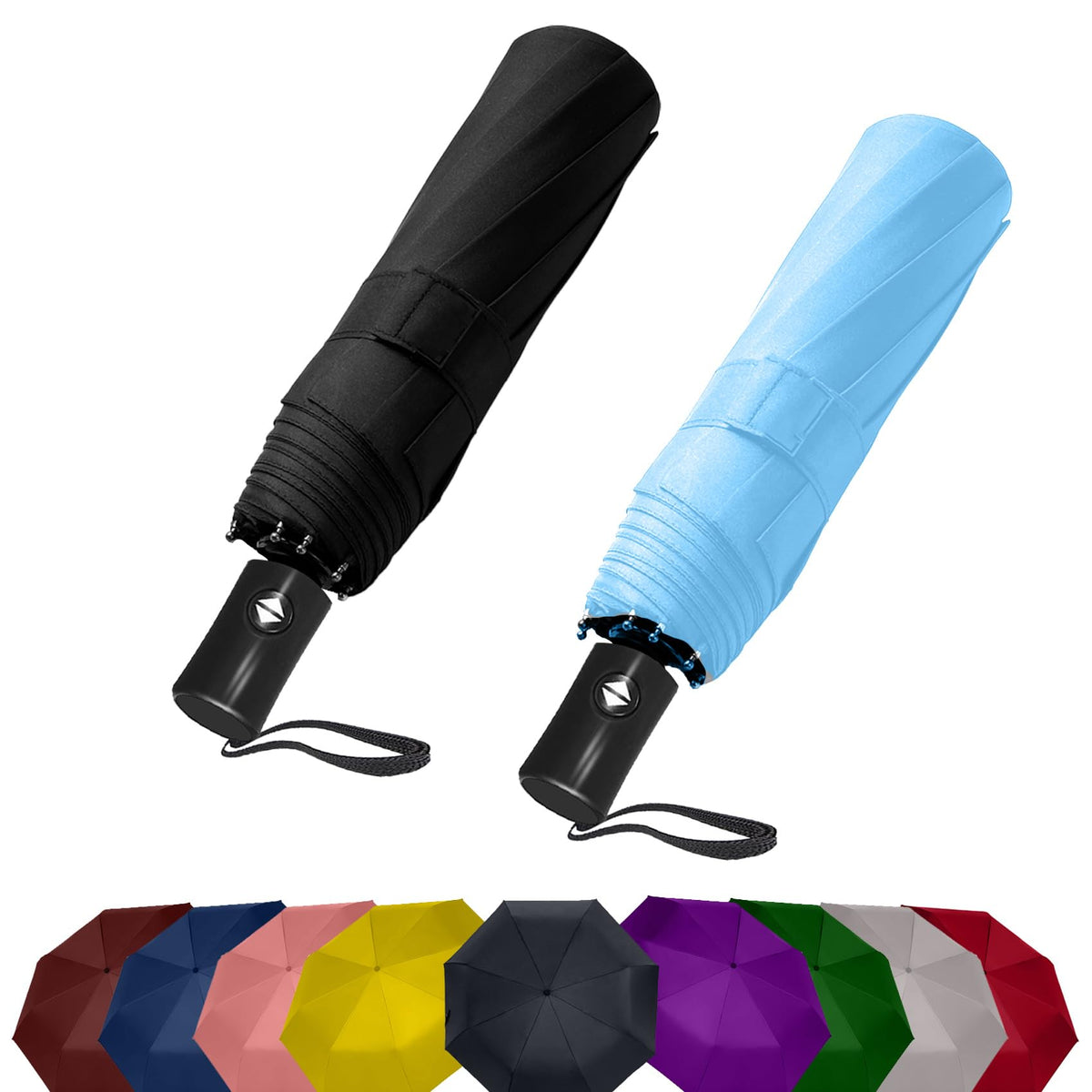 SIEPASA Compact Travel Umbrella - Windproof Auto Open/Close, Small Folding Umbrella for Rain - Lightweight & Durable with Fiberglass Frame, Waterproof Canopy - Fits Backpack, Purse, Suitcase. (Black)