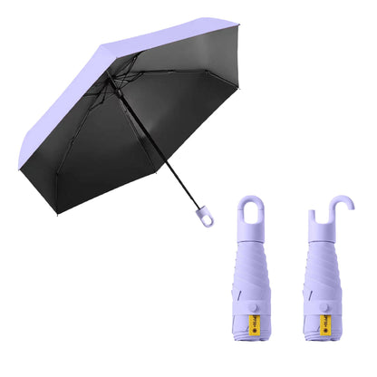 Mini Travel Folding Umbrella With Rotating Open&Close Ring Carabiner Handle for Women Kids - Small Portable Pocket Parasol,Lightweight Compact,6 Ribs,UV Protection,UPF 50,Rain Sun,Backpack