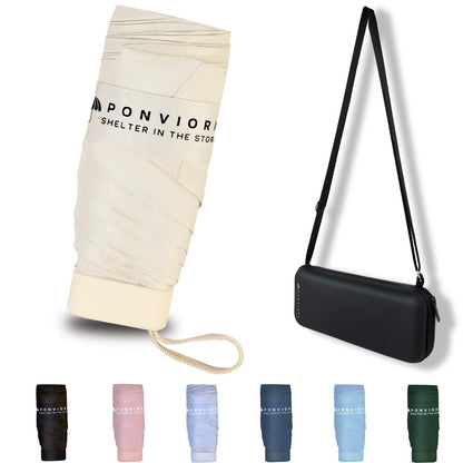 Mini Umbrella for Travel Compact Folding Windproof, Lightweight Pocket Size for Backpack/Purse - UPF 50+ Sun & Rain Protection with Case & Adjustable Shoulder Straps- Manual Open for Women, Men, Kids