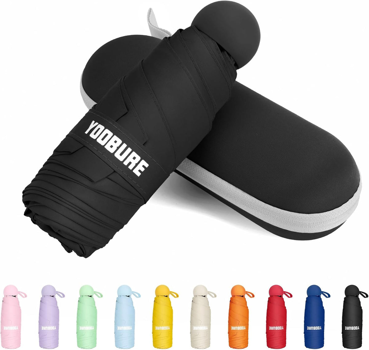Yoobure Travel Umbrella Portable Compact Umbrellas, Pocket Mini for Purse, Umbrellas for UV Sun & Rain Small for Backpack, Umbrella with Case Folding for Kids Women