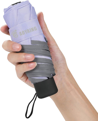 GAOYAING Compact Travel Umbrella with Reflective Safety Strips (300ft Visibility) - Ultra Portable 6.9" Folded Windproof Rain & Sun Umbrella UPF 50+ for Men Women