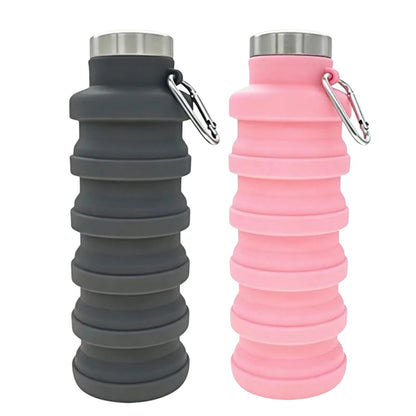 YCT Collapsible Water Bottle 17oz（500ml），Travel Portable Sport Water Bottle，Reusable Silicone Foldable Water Bottles for Gym Camping Hiking (Purple+Black)