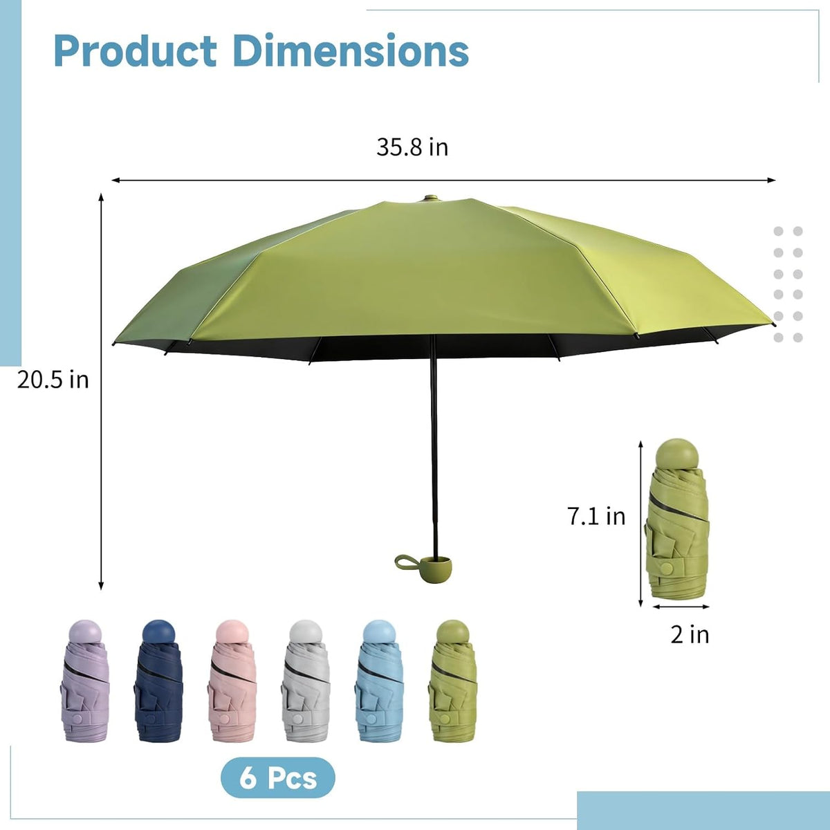 6 Pcs Mini Travel Umbrellas, Lightweight Portable Pocket Umbrellas for Purse, Small Pocket Umbrella for Daily Use, Travel, Efficient Sun Protection & Windproof Design