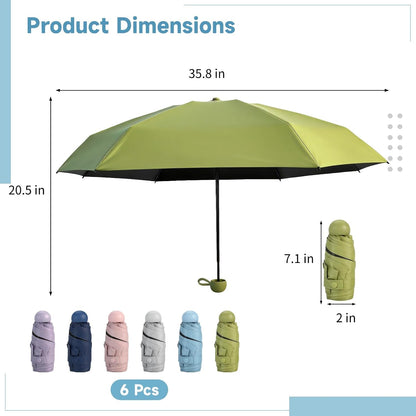 6 Pcs Mini Travel Umbrellas, Lightweight Portable Pocket Umbrellas for Purse, Small Pocket Umbrella for Daily Use, Travel, Efficient Sun Protection & Windproof Design