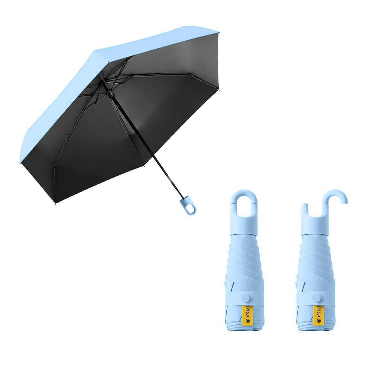 Mini Travel Folding Umbrella With Rotating Open&Close Ring Carabiner Handle for Women Kids - Small Portable Pocket Parasol,Lightweight Compact,6 Ribs,UV Protection,UPF 50,Rain Sun,Backpack