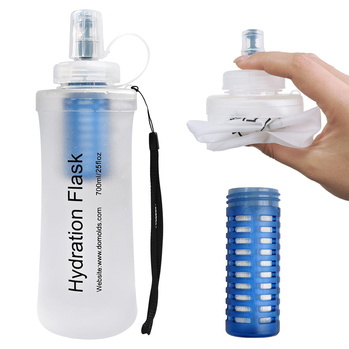 1L Collapsible Water Bottle with Filter for Hiking Backpacking(Green)
