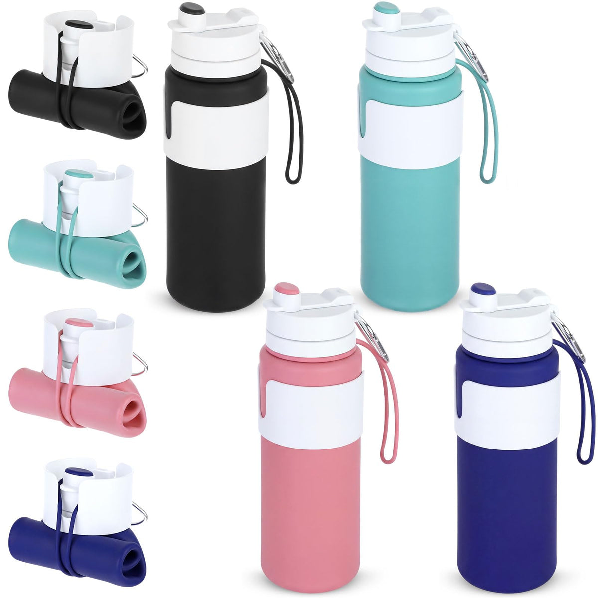 LemonRoad 2 Pcs 26 oz Silicone Collapsible Water Bottle, Portable Foldable Water Bottle Leakproof with Carabiner Reuseable Lightweight for Travel Sports Hiking Camping Cycling Office (Green,Black)